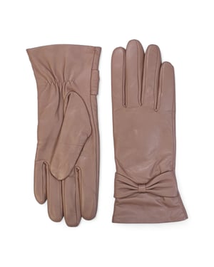 Damen-Fahrhandschuhe aus nudefarbenem, beigefarbenem italienischem Leder mit weichem Wollfutter und Schleifendesign für den Winter