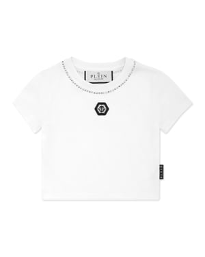 Cropped T-Shirt Strass Round Neck Ss