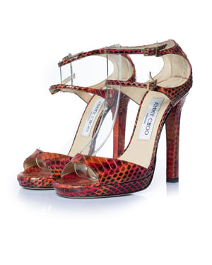 Jimmy Choo Python-Sandale in Orange und Rosa