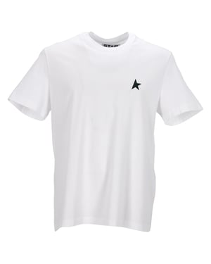 Golden Goose Weißes T-Shirt mit kontrastierendem grünem Logo und Stern