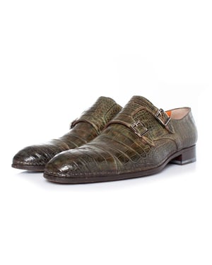 Santoni-Schuhe aus olivgrünem Alligatorleder