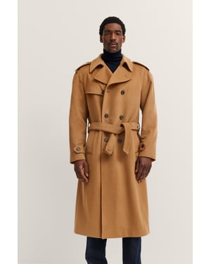Bugatti Herren Trenchcoat zweireihig mit Gürtel, Woll-Kaschmir-Mix