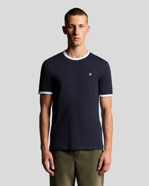 Lyle & Scott Ringer-Baumwoll-T-Shirt mit Rundhalsausschnitt – Marineblau