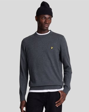 Lyle & Scott Baumwoll-Merino-Pullover mit Rundhalsausschnitt – Grau