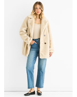 Beige Kunstpelz Doppelreihige Langarmjacke