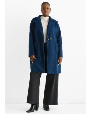 Marineblaue Jacke aus Shearling in mittlerer Länge mit zwei Brüsten