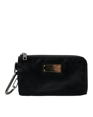 Schwarze Nylon-Logo-Plakette Schlüsselring Tasche Clutch Bags