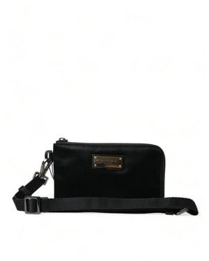 Schwarze Nylon-Logo-Plakette Schlüsselring Tasche Clutch Bag
