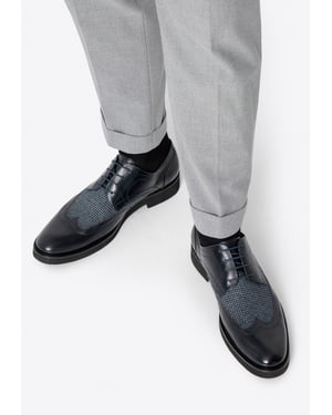 Wittchen Herren-Derbyschuhe aus Leder mit Textileinsätzen, marineblau, Naturleder