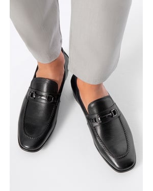 Wittchen Herren-Lederslipper mit Schnalle am Riemen, schwarzes Naturleder