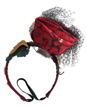 Rotes Diadem-Haarband mit mehrfarbigen Rosen aus Seiden-Kristallnetz-Logo