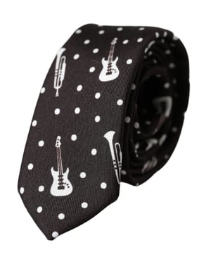 Schwarze Gitarre Druck Seiden verstellbare Krawatte