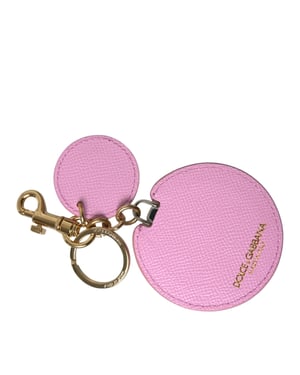 Dolce & Gabbana Pink Kalbleder Schlüsselanhänger mit Gold-Metall-Logo-Druck