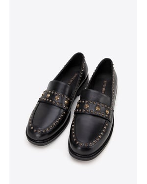 Wittchen Damen-Lederslipper mit Ziernieten, schwarzes Naturleder
