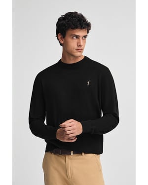 Pullover schwarz aus Wollgemisch mit gesticktem Rigby Go-Logo
