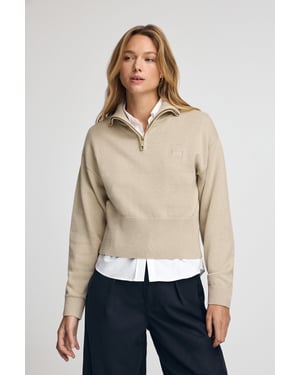 Pullover beige mit halbem Reißverschluss aus Baumwolle