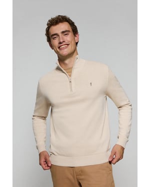Strickpullover beige mit Reißverschluss und gesticktem Rigby Go-Logo