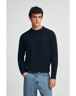 Pullover marineblau aus Wollgemisch mit gesticktem Rigby Go-Logo