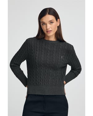 Pullover dunkelgrau meliert mit Rundhalskragen aus Wollgemisch mit gesticktem Rigby Go-Logo