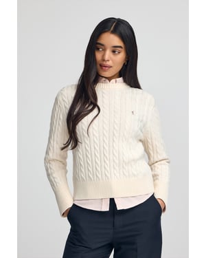 Pullover ecru mit Rundhalskragen aus Wollgemisch mit gesticktem Rigby Go-Logo