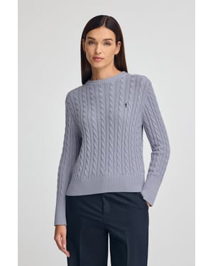 Pullover hellblau mit Rundhalskragen aus Wollgemisch mit gesticktem Rigby Go-Logo