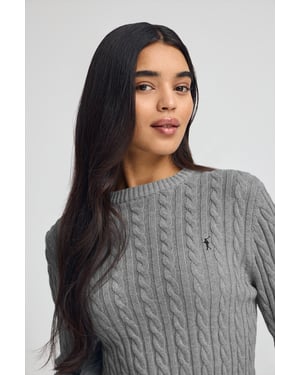 Pullover grau meliert mit Rundhalskragen aus Wollgemisch mit gesticktem Rigby Go-Logo