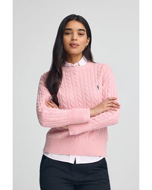 Pullover rosa meliert mit Rundhalskragen aus Wollgemisch mit gesticktem Rigby Go-Logo