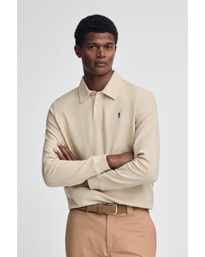 Poloshirt beige mit Mikrostruktur und gesticktem Rigby Go-Logo