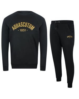 Aquascutum Old School Rundhalsausschnitt, Schwarze Trainingshose, Set