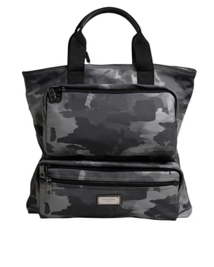 Grau Camouflage Baumwoll-Shopper mit mehreren Fächern