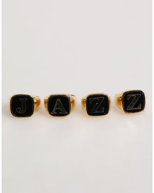 Goldfarbene Messing JAZZ Buchstaben Set 4 Teile Verstellbarer Ring
