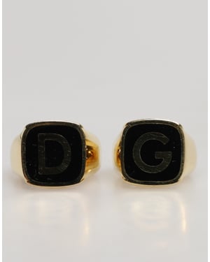 Goldfarbene Echtmessing Schwarze Emaille 'DG' Verstellbare Ringe