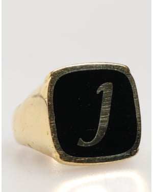 Goldfarbene Echtmessing Schwarze Emaille 'J' Verstellbare Ringe