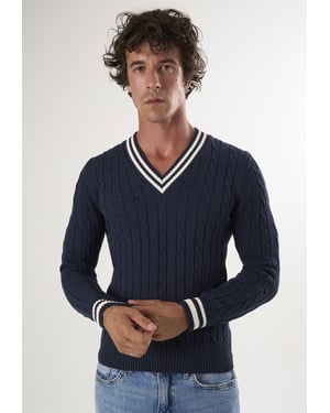 Pullover Basic-Pullover Mit V-Ausschnitt Und Zopfmuster
