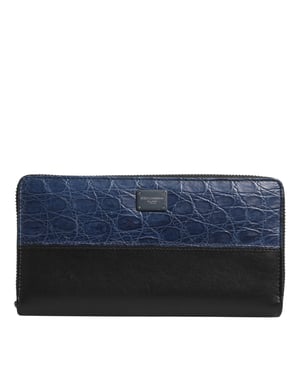 Schwarze Blaue Exotische Leder Herren Continental Clutch Geldbörse