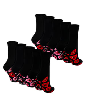 10 Paar Damen Poppy Fußbett-Socken - Weiche, baumwollreiche, florale Alltagsocken