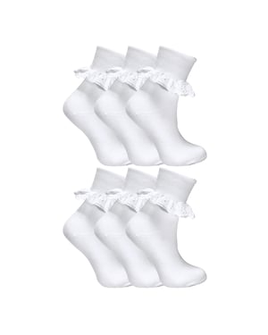 6er Pack Baby-Mädchen Weiße Weiche Rüschensocken mit Spitze