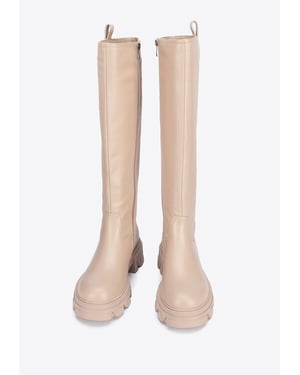 Wittchen Damen-Lederstiefel mit dicken Sohlen, beige, Naturleder