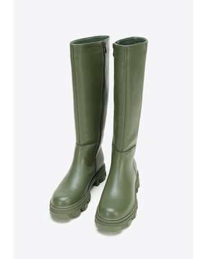 Wittchen Damen-Lederstiefel mit dicker Sohle und Reißverschluss, dunkelgrün