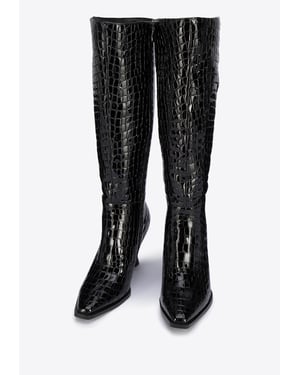 Wittchen Damen-Stiefeletten aus Lackleder mit Krokoprägung und hohem Absatz