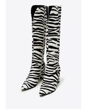 Wittchen Damenstiefel aus Leder mit Fellbesatz in Tiermuster, schwarz-weiß