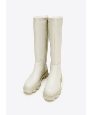 Wittchen Damen-Lederstiefel mit dicker Sohle und Reißverschluss, graubeige