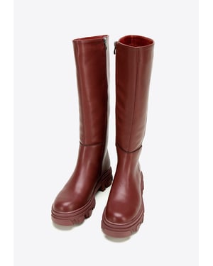 Wittchen Damen-Lederstiefel mit dicker Sohle und Reißverschluss, Kirschrot