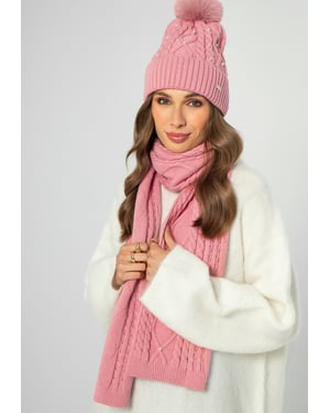 Wittchen Damenhut mit Bommel und Perlen, rosa Viskose