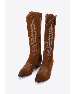 Wittchen Damen-Cowboystiefel aus Wildleder mit Stickerei, hoher Schaft