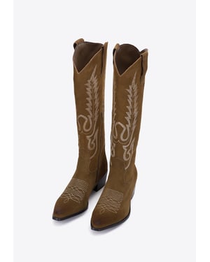 Wittchen Damen-Cowboystiefel aus Wildleder mit Stickerei, hoch