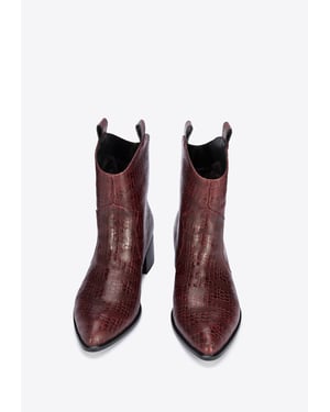 Wittchen Damen-Cowboystiefel aus Krokodilleder, Burgunderrot, Naturleder
