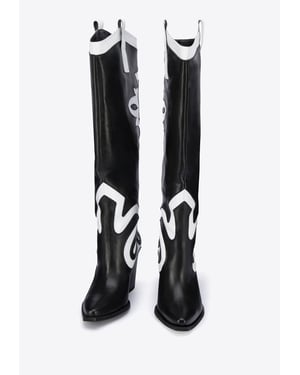 Wittchen Damen-Cowboystiefel aus zweifarbigem Leder, schwarz-weiß, Naturleder
