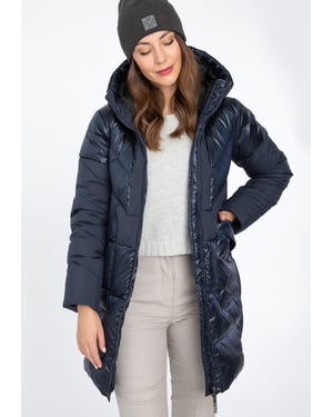 Wittchen Damen-Daunenmantel aus Materialmix mit Kapuze, Marineblau