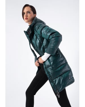 Wittchen Damen Daunenmantel aus grünem Nylon mit Kapuze